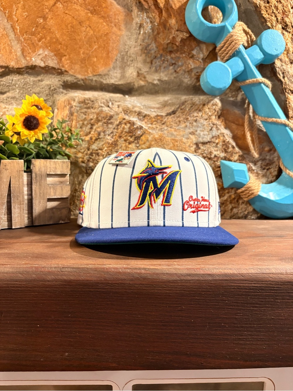 Miami Marlins Big League Pinstripe Snapback Hat - White & Blue